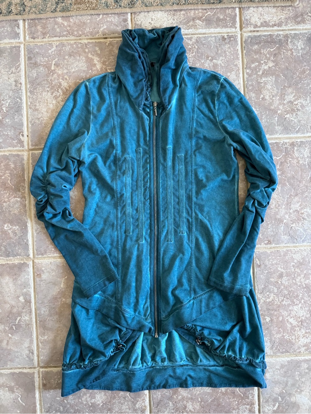 Long Teal Zip Up Jacket
